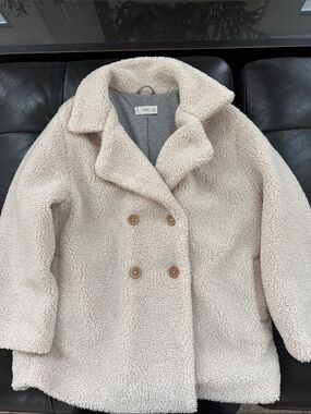 Mango Cream Teddy Sherpa Double-Breasted Coat